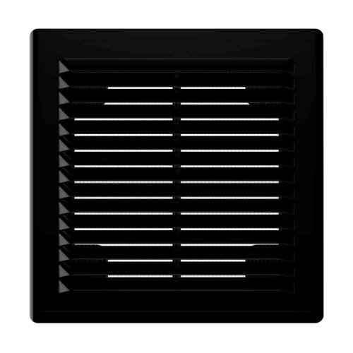 Vetracia mriežka 150x150 mm s montážnym rámčekom a sieťkou proti hmyzu - čierná