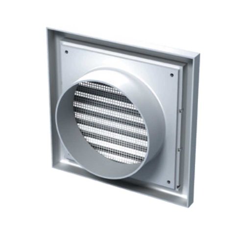 Vetracia mriežka 140x140 mm s golierom d100 mm, regulovateľnou žalúziou a sieťkou, biela