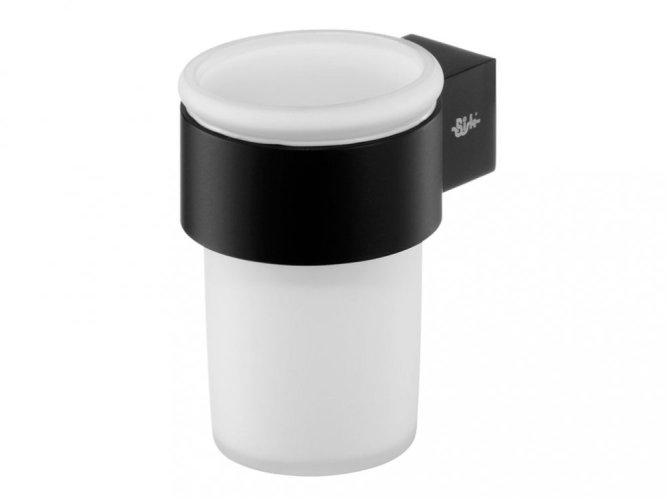 FUTURA BLACK – Kúpeľňový pohárik s držiakom –  černá – BISK 02959