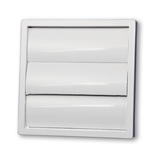Vetracia mriežka 140x140 mm s gravitačnou žalúziou, golierom d100 mm a sieťkou, biela