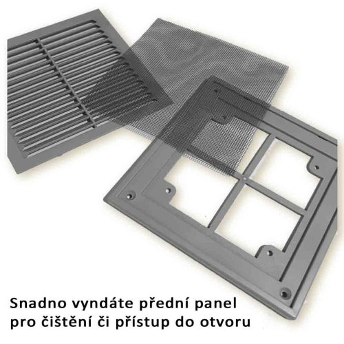 Vetracia mriežka 150x150 so snímacím panelom a sieťkou proti hmyzu - sivá