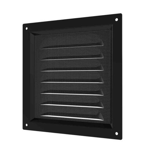 Vetracia kovová plochá mriežka 250x250 mm so sieťkou proti hmyzu - čierna