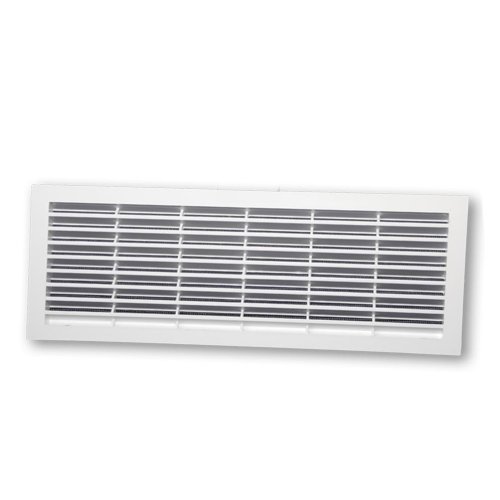 Vetracia mriežka dverná 335x132 mm s golierom, ručnou žalúziou a sieťkou, biela