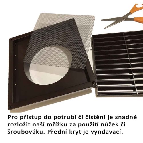 Vetracia mriežka 140x140 golier d100 HNEDÁ so sieťkou + Spojka d104 mm