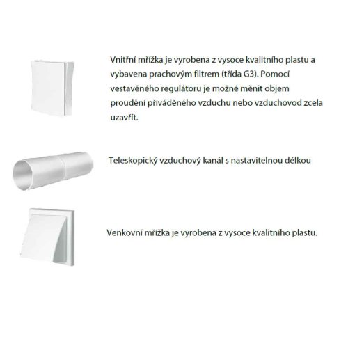 Ventilační sada VENTS PS102 - potrubí d100 + mřížka + hlavice se zavírací klapkou