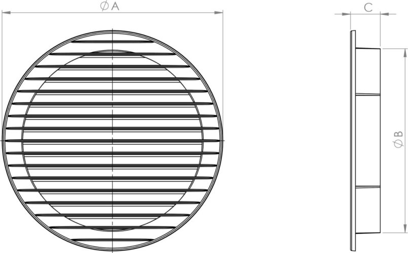 Větrací mřížka kulatá s límcem d60 mm a síťkou - bílá