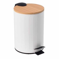 Odpadkový kôš s pedálom RADO 3 L guľatý – biely – kovový s dreveným vekom