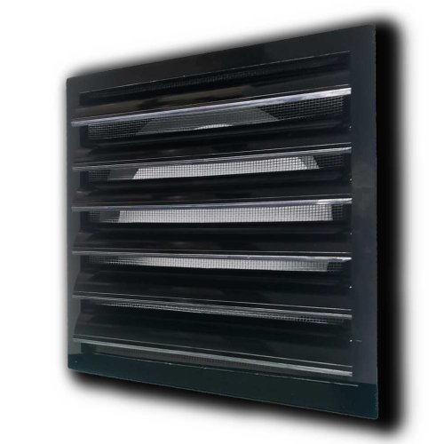 Vetracia mriežka 183x183 mm s golierom d125 mm, manuálnou žalúziou a sieťkou, čierna