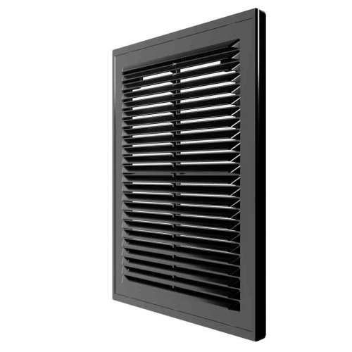 Vetracia mriežka 150x200 mm s montážnym rámčekom a sieťkou proti hmyzu - čierna